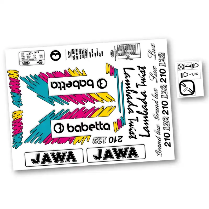 Sada samolepek, retro barevná edice (černá, tyrkysová, růžová, žlutá) - Babetta 210 Lux | Neváhejte