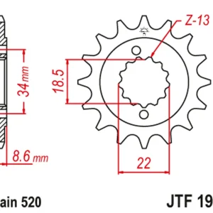 Řetězové kolečko JT JTF 1908-14 14 zubů, 520 | Velká sleva