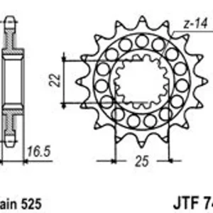 Řetězové kolečko JT JTF 741-14 14 zubů, 525 - Premium