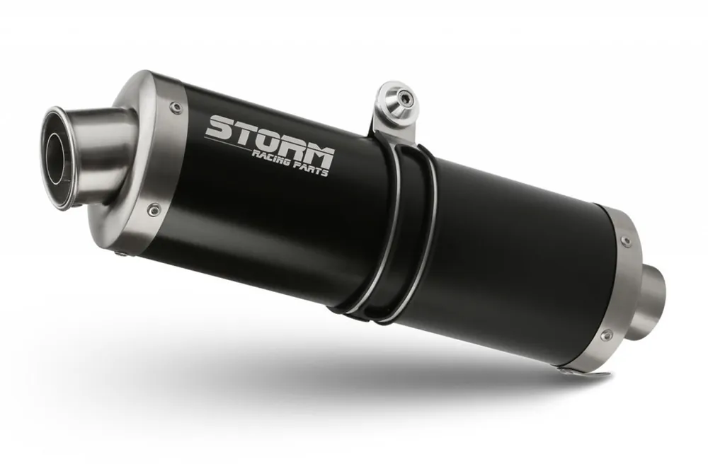 Zvýhodněná cena | Koncovka výfuku STORM OVAL RE.006.LX1B černá pro ROYAL ENFIELD Himalayan 411 2024, ROYAL ENFIELD Himalayan 450 2024